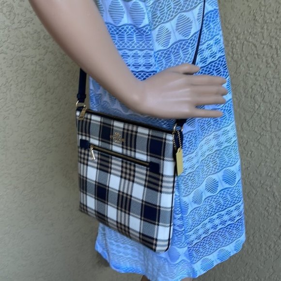 Coach Rowan File Bag With Garden Plaid Print - Picture 12 of 16